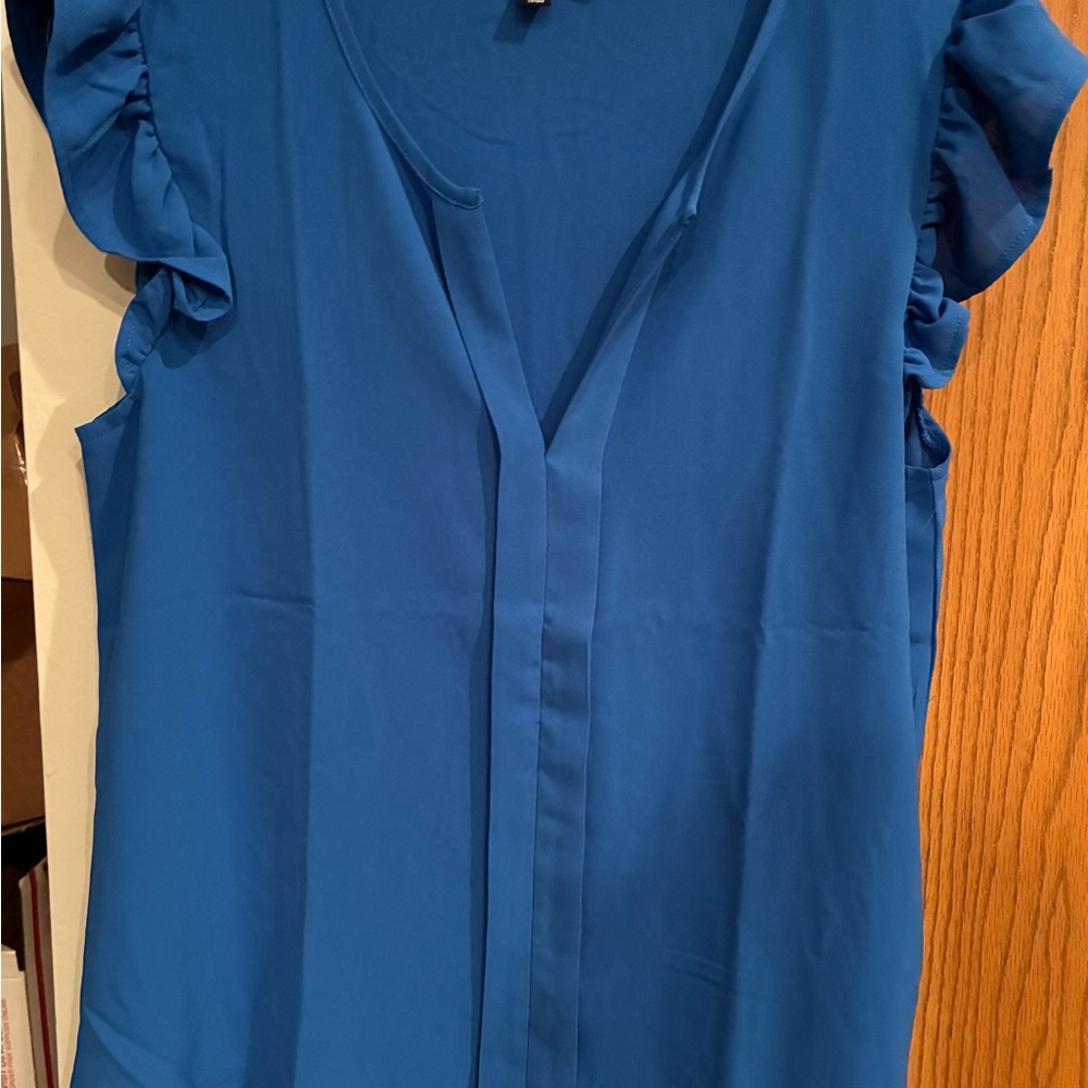 Mine Blue Ruffled Flutter Sleeve Blouse
